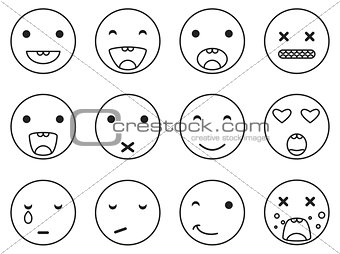 Outline round smile emoji set. Emoticon icon linear style vector.