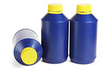 Three Blue Plastic Containers 