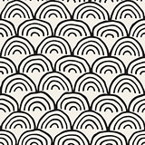 Monochrome minimalistic seamless pattern with arcs. Simple hand drawn texture. Vector background with rounded inky lines