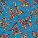 Seamless patterns with butterflies. Various butterflies and flowers on white background.