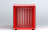 Open red cargo container on gray background