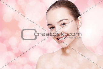 Beautiful woman with cute smile natural makeup spa