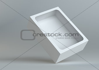 A realistic white empty packaging cardboard box