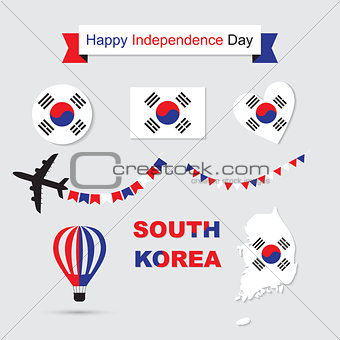 South Korea flag and map icons set