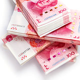 Stacks of one hundred china banknotes.