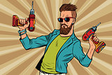 hipster repairman with a drill