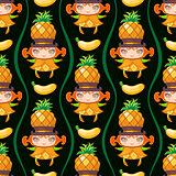 Seamless colorful pattern with Pineapple fruit girl. Vector background