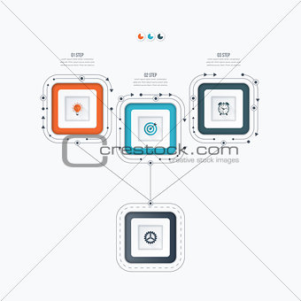 Infographics template 3 options with square
