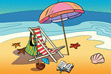 Beach lounger and sun umbrella