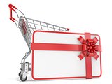 Gift card with blank space for text and shopping cart. 3D