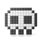 Pixelated 8bit skull icon. Front view. 3D