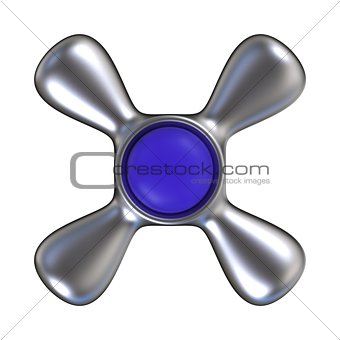 Water tap with blue plastic center. Top view. 3D