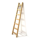 Wooden ladder, near white wall. 3D