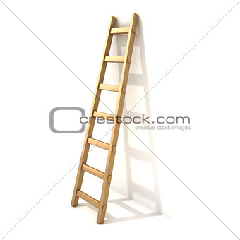 Wooden ladder, near white wall. 3D