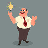 The businessman with a mustache pointing to the bulb