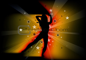Silhouetted Dancing Young Woman and Light Beams