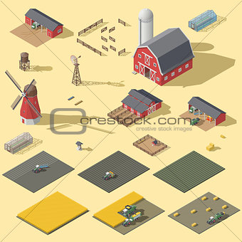Elements of the infographic of the agrarian industry isometric icon set