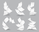Document blank business, white page, design bureaucracy, object fly, vector illustration. Flying paper sheets.