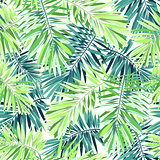 Bright green background with tropical plants. Seamless vector exotic pattern with phoenix palm leaves.