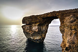 Sea view to Azure window natural arch, now vanished, Gozo island, Malta