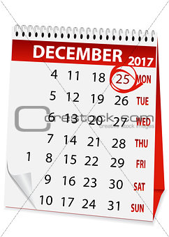 holiday calendar for Christmas 2017