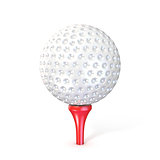 Golf ball on red tee. 3D