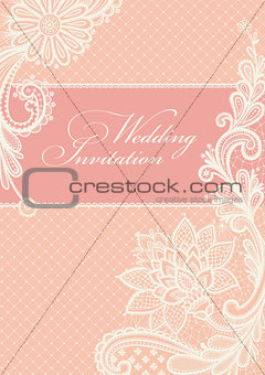 Wedding invitations with vintage lace background.