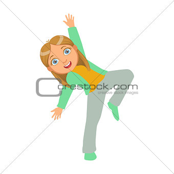 Girl In Green Jacket Dancing Breakdance Performing On Stage, School Showcase Participant With Musical Artistic Talent