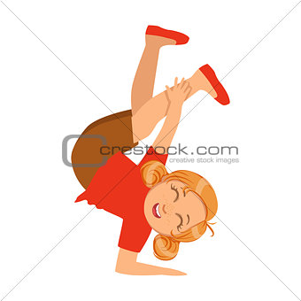 Girl Holding On One Hand Upside Down Dancing Breakdance Performing On Stage, School Showcase Participant With Musical Artistic Talent