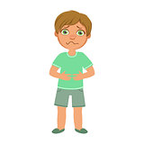 Boy With Stomach Cramps,Sick Kid Feeling Unwell Because Of The Sickness, Part Of Children And Health Problems Series Of Illustrations