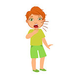 Boy Coughing,Sick Kid Feeling Unwell Because Of The Sickness, Part Of Children And Health Problems Series Of Illustrations