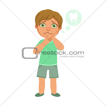 Boy And Tooth Pain,Sick Kid Feeling Unwell Because Of The Sickness, Part Of Children And Health Problems Series Of Illustrations