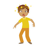 Boy And Dizziness,Sick Kid Feeling Unwell Because Of The Sickness, Part Of Children And Health Problems Series Of Illustrations
