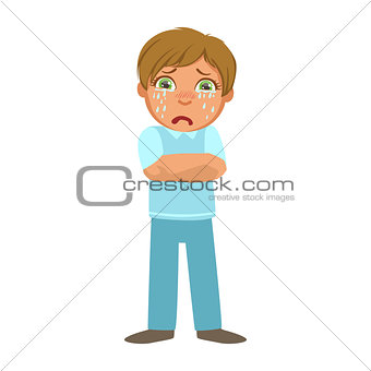Boy Shivering With Fever,Sick Kid Feeling Unwell Because Of The Sickness, Part Of Children And Health Problems Series Of Illustrations