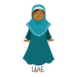 Girl In United Arab Emirates Country National Clothes, Wearing Full Body Cover Traditional For The Nation