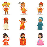 Kids Wearing National Costumes Of Different Countries Collection Of Cute Boys And Girls In Clothes Representing Nationality