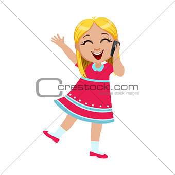 Girl Laughing Talking On The Smartphone, Part Of Kids And Modern Gadgets Series Of Vector Illustrations