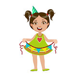 Girl With Garland, Part Of Kids At The Birthday Party Set Of Cute Cartoon Characters With Celebration Attributes