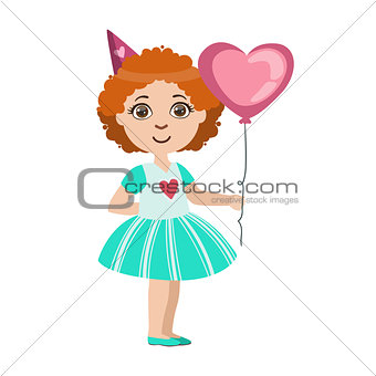 Girl With The Balloon, Part Of Kids At The Birthday Party Set Of Cute Cartoon Characters With Celebration Attributes
