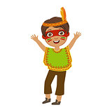 Boy In Indian Costume, Part Of Kids At The Birthday Party Set Of Cute Cartoon Characters With Celebration Attributes