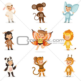 Kinds In Animal Costume Disguise Happy And Ready For Halloween Masquerade Party Collection Of Cute Disguised Infants