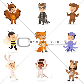 Kinds In Animal Costume Disguise Happy And Ready For Halloween Masquerade Party Set Of Cute Disguised Infants