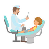 Dentist Checking Teeth Of Little Boy, Part Of Kids Taking Health Exam Series Of Illustrations
