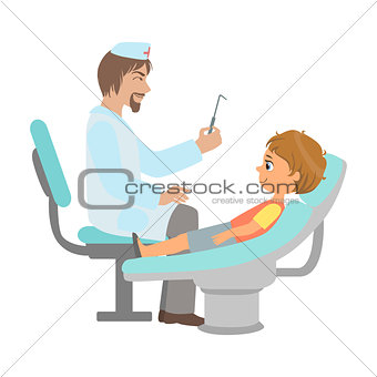 Dentist Checking Teeth Of Little Boy, Part Of Kids Taking Health Exam Series Of Illustrations