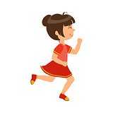 Happy little girl running , kid in a motion, a colorful character