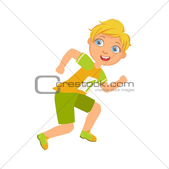 Boy running in yellow shirt with number one, a colorful character