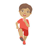 Little boy running, boy in motion, front view, a colorful character