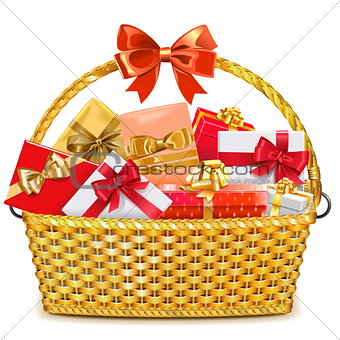 Vector Wicker Basket with Gifts