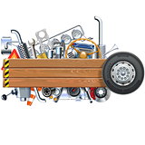 Vector Wooden Board with Truck Spares