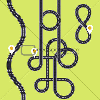 Road interweaving of loops - highway interchange with knots